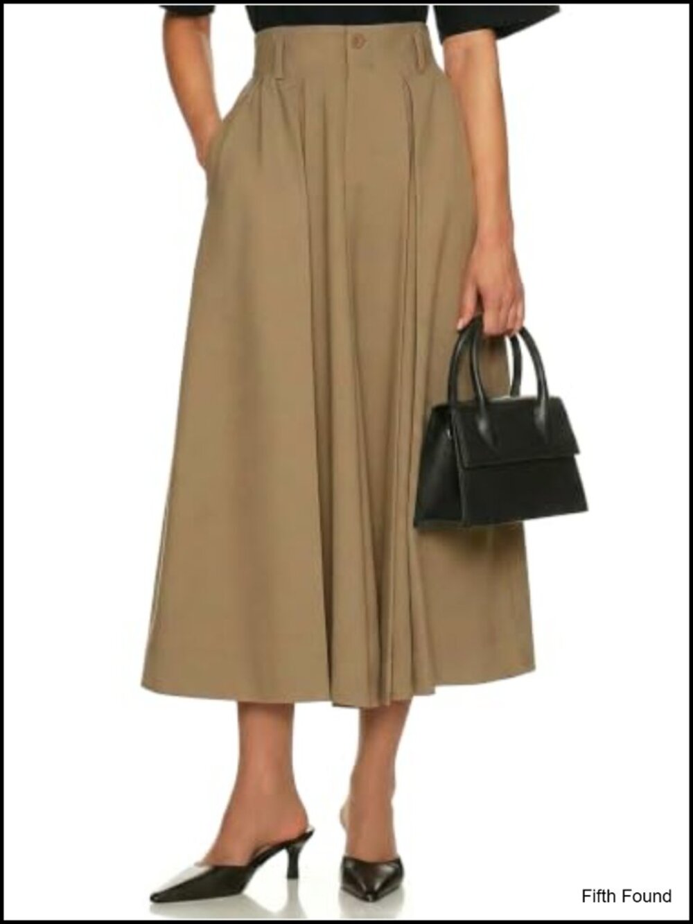 Pleated Midi Skirt High Waisted A-Line Business Casual with Pockets
